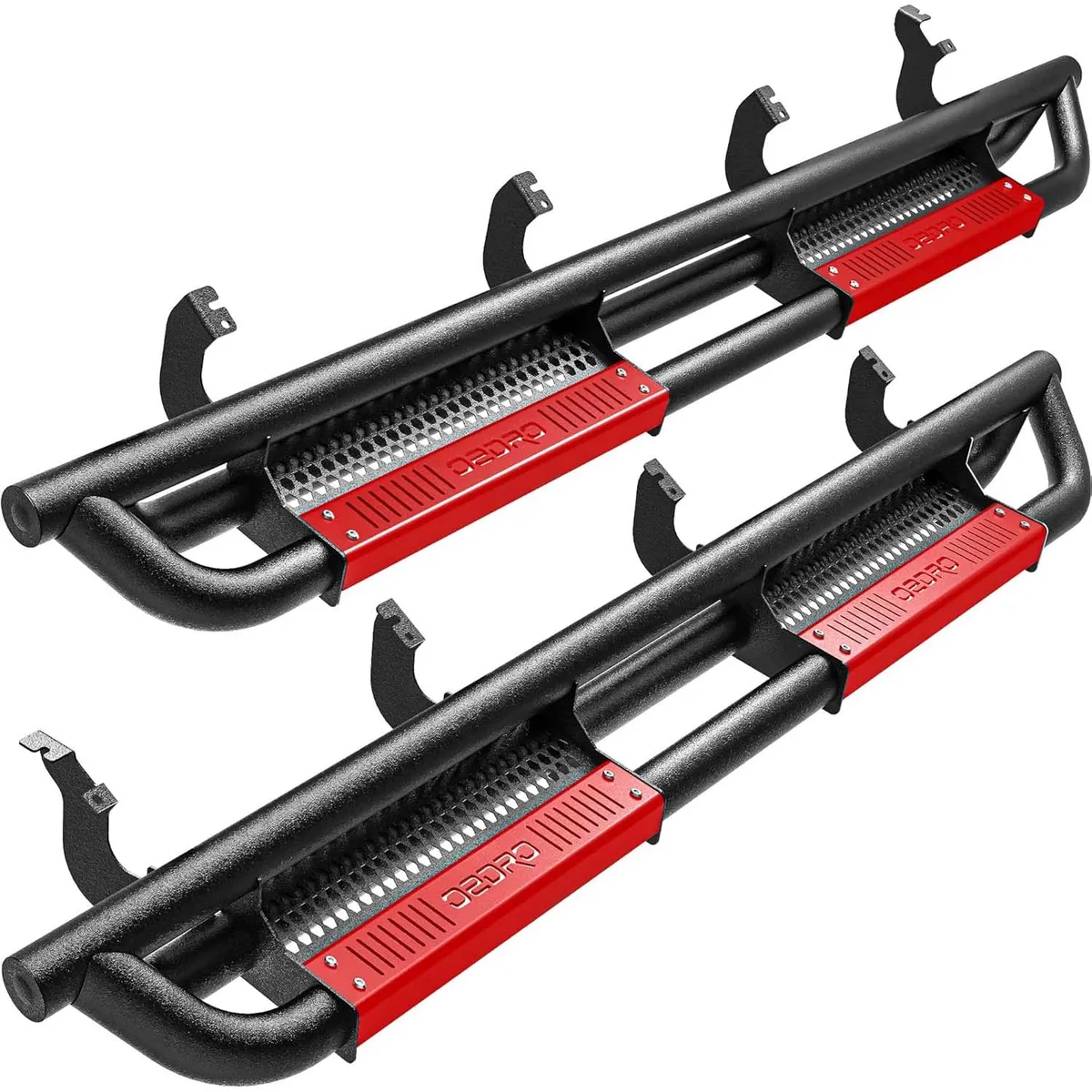 OEDRO Running Boards for 2022-2026 Toyota Tundra CrewMAX Cab, Powder Coated Black and High Gloss Red Bolt-on Side Steps