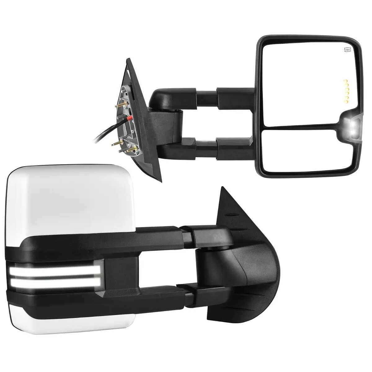 YITAMOTOR Towing Mirrors - 2007-2013 Silverado/Sierra | Power Heated, White LED Switchback, Manual Fold