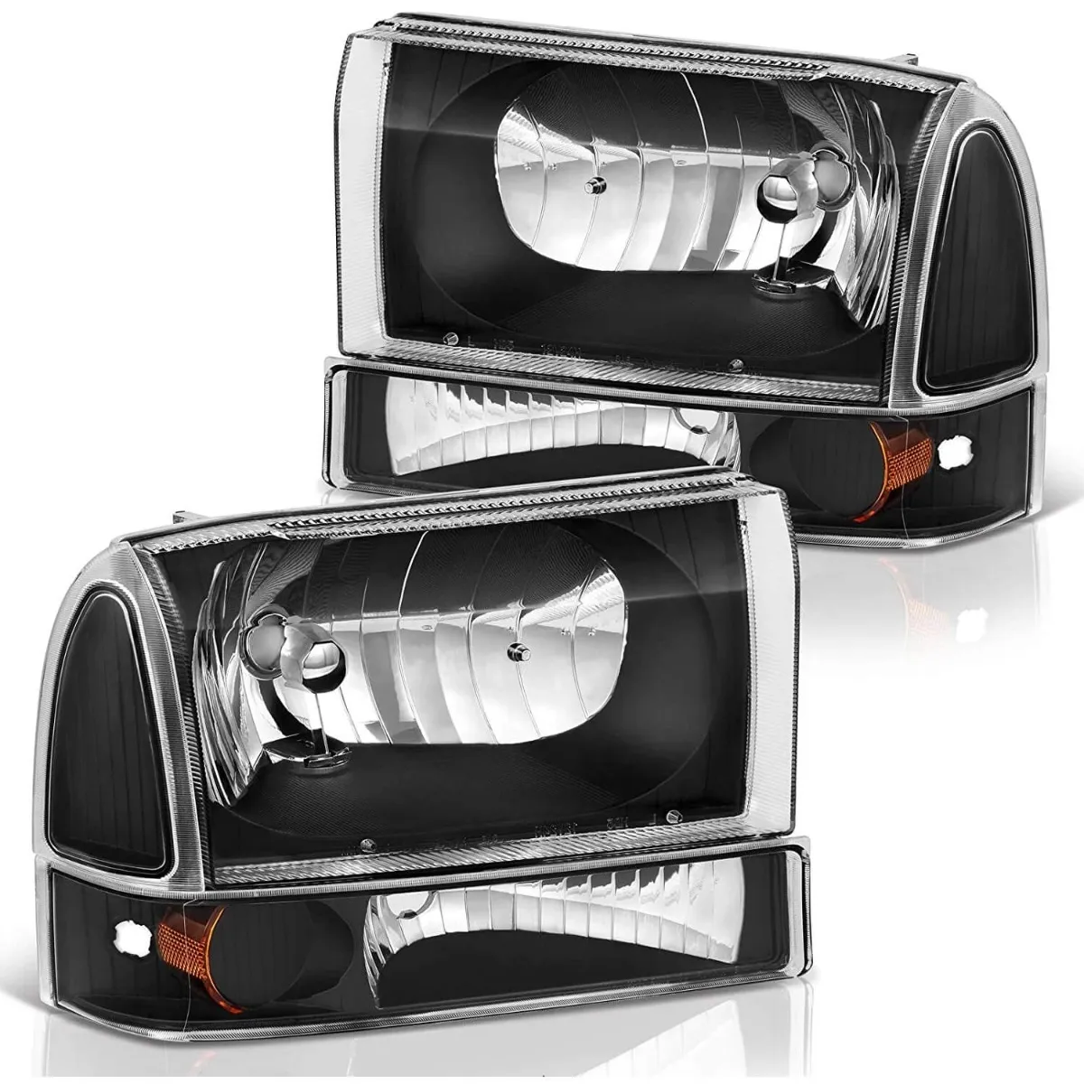 YITAMOTOR® Headlight Assembly Compatible with 1999-2004 Ford F250 F350 F450 F550 Super Duty/2000-2004 Ford Excursion, OE Headlamp Replacement Black Ho