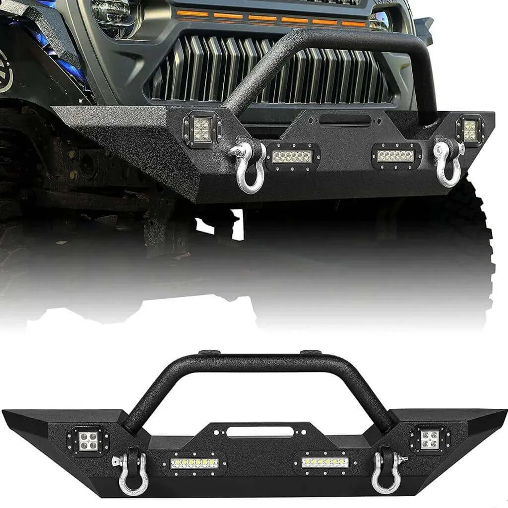 YITAMOTOR® 18-26 Jeep Wrangler JL/ 20-25 Jeep Gladiator Rock Crawler Front Bumper w/ LED Lights & D-Rings
