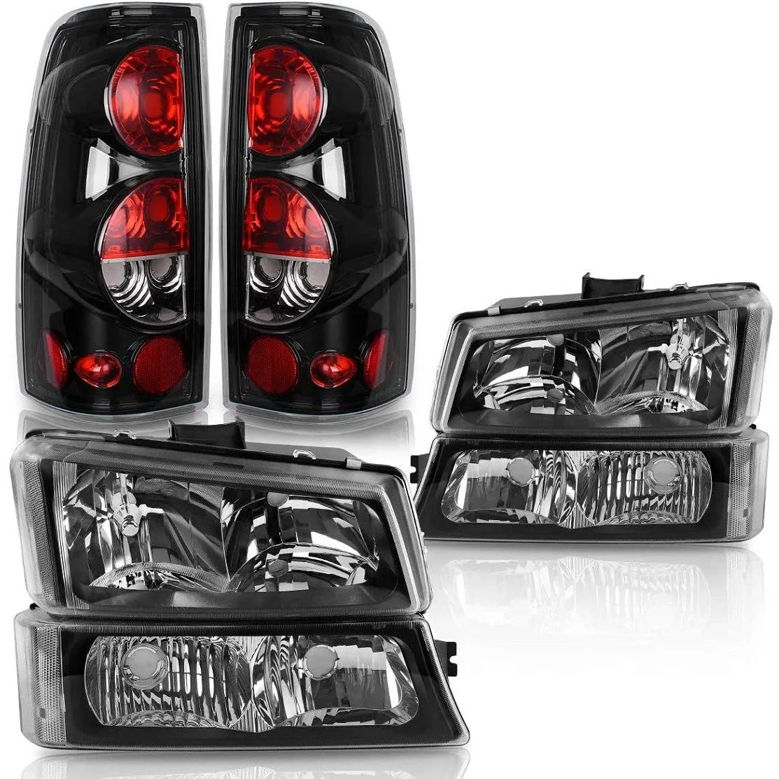 YITAMOTOR® Headlight Assembly+Taillights Combo For 2003-2006 Chevy Silverado 1500 2500HD / 04-06 3500 Silverado / 2007 Silverado Classic Black Housing
