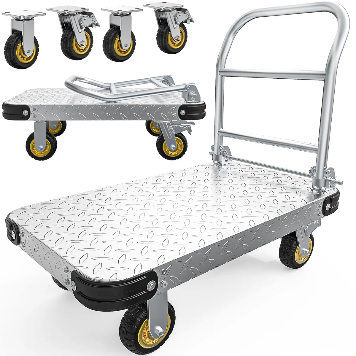 2000 LBS Heavy Duty Platform Truck Push Cart Dolly, Foldable Large Flatbed Cart with 6" Swivel Wheels