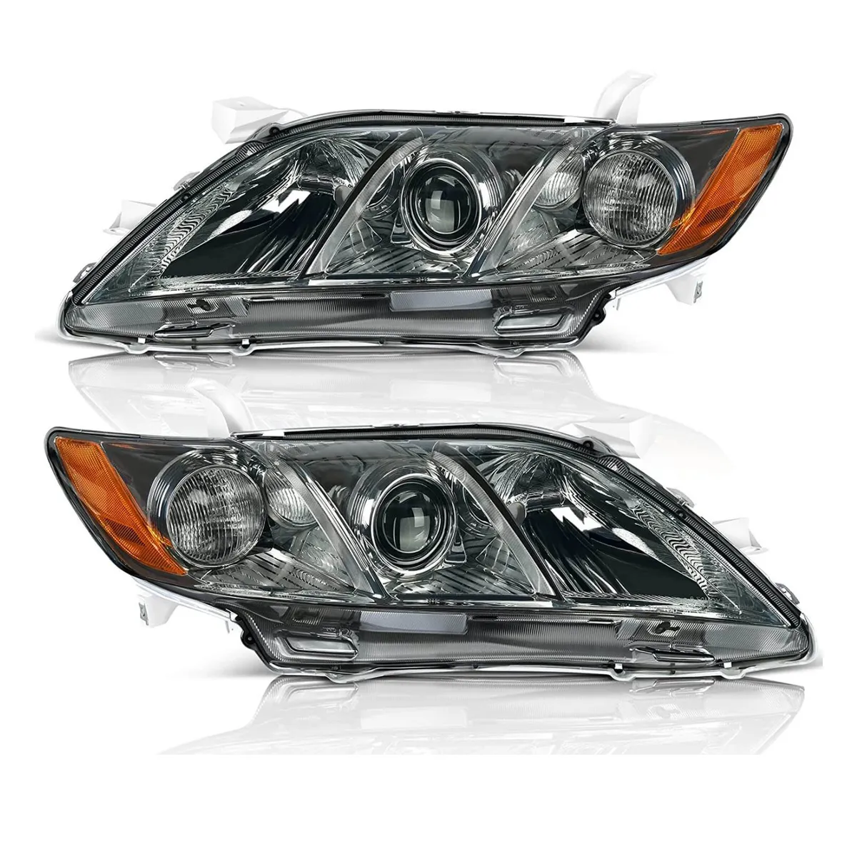 YITAMOTOR® 2007-2009 Toyota Camry Headlight Assembly Not Fit Hybrid Model Projector Chrome Housing Smoke Lens