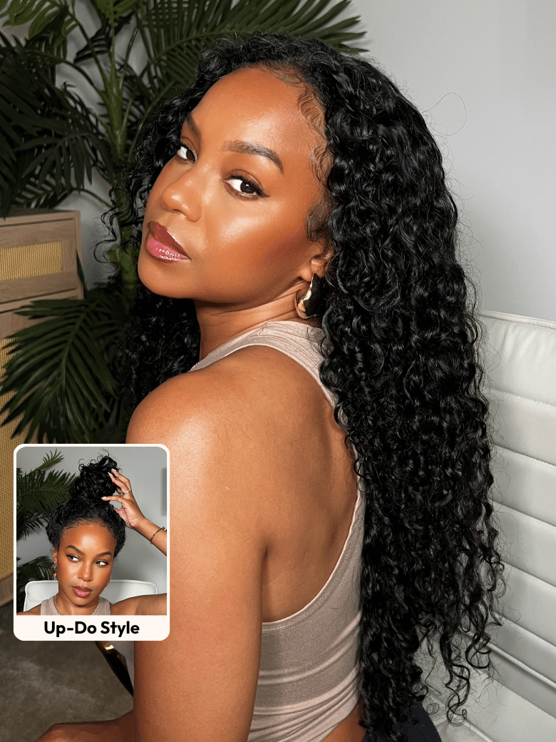 [Down To $69] InvisiBlend™ V Part Bouncy Water Wave Curly Seamless Blending Wig With Drawstring 150% Density
