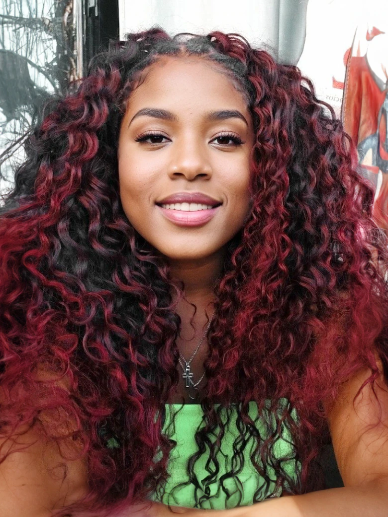 13x4 Lace Front Burgundy Highlighted Cute Curly Wig