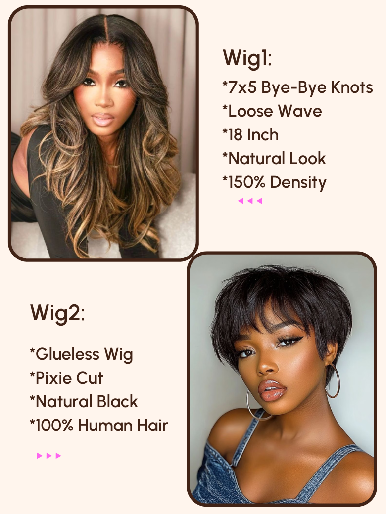 $139=2 Wigs | 18" 7x5 Bye-Bye Knots Wig and Glueless Wig