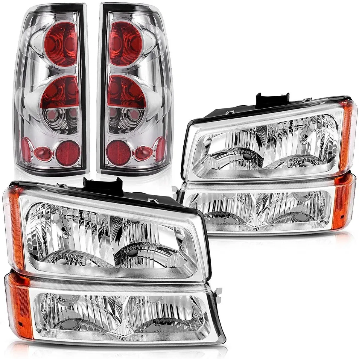 YITAMOTOR® 2003-2006 Chevy Silverado Chrome Replacement Headlights + Taillights Combo