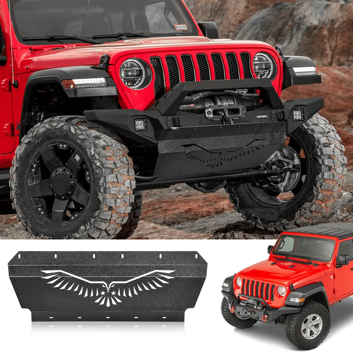 OEDRO Front Skid Plate Compatible for 2007-2018 Jeep Wrangler JK & JKU Off Road