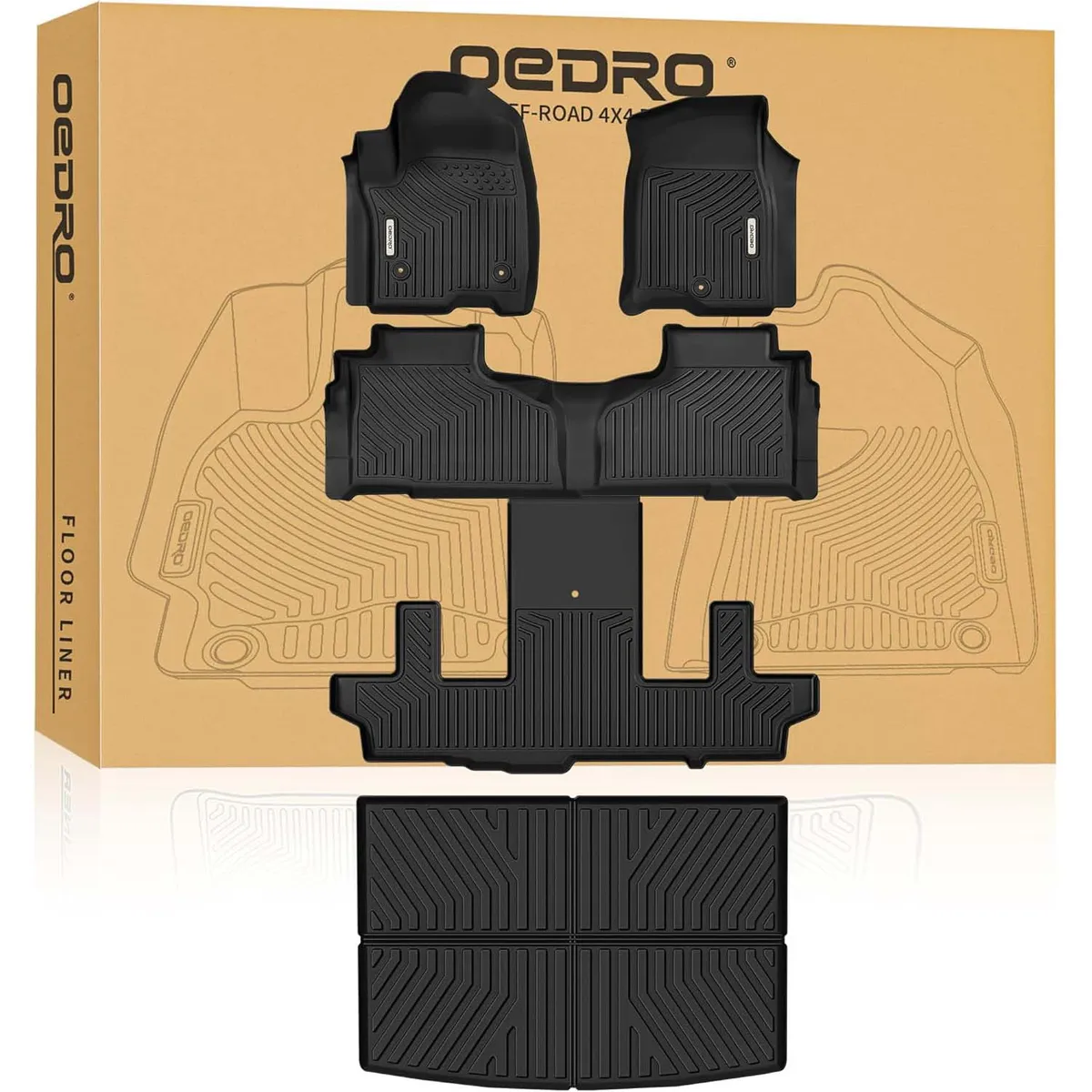 OEDRO® Floor Mats Fit for 2021-2025 Chevrolet Suburban / 2021-2025 GMC Yukon XL Seat Floor Liners Cargo Liners, TPE All Weather Car Mat Set Liners 3 R