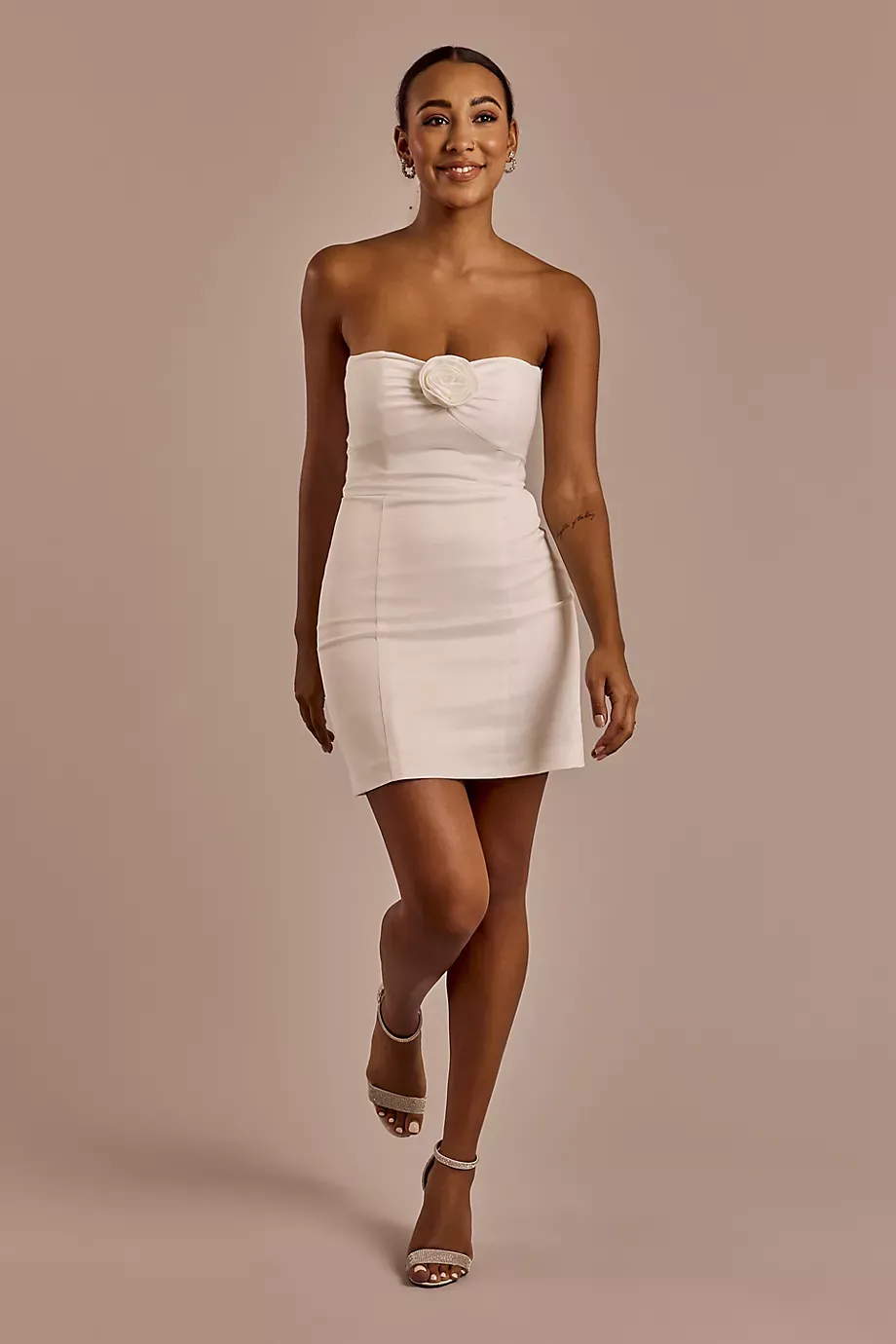 DB Studio Rosette Strapless Mini Dress in Soft White Size: 12 David's Bridal