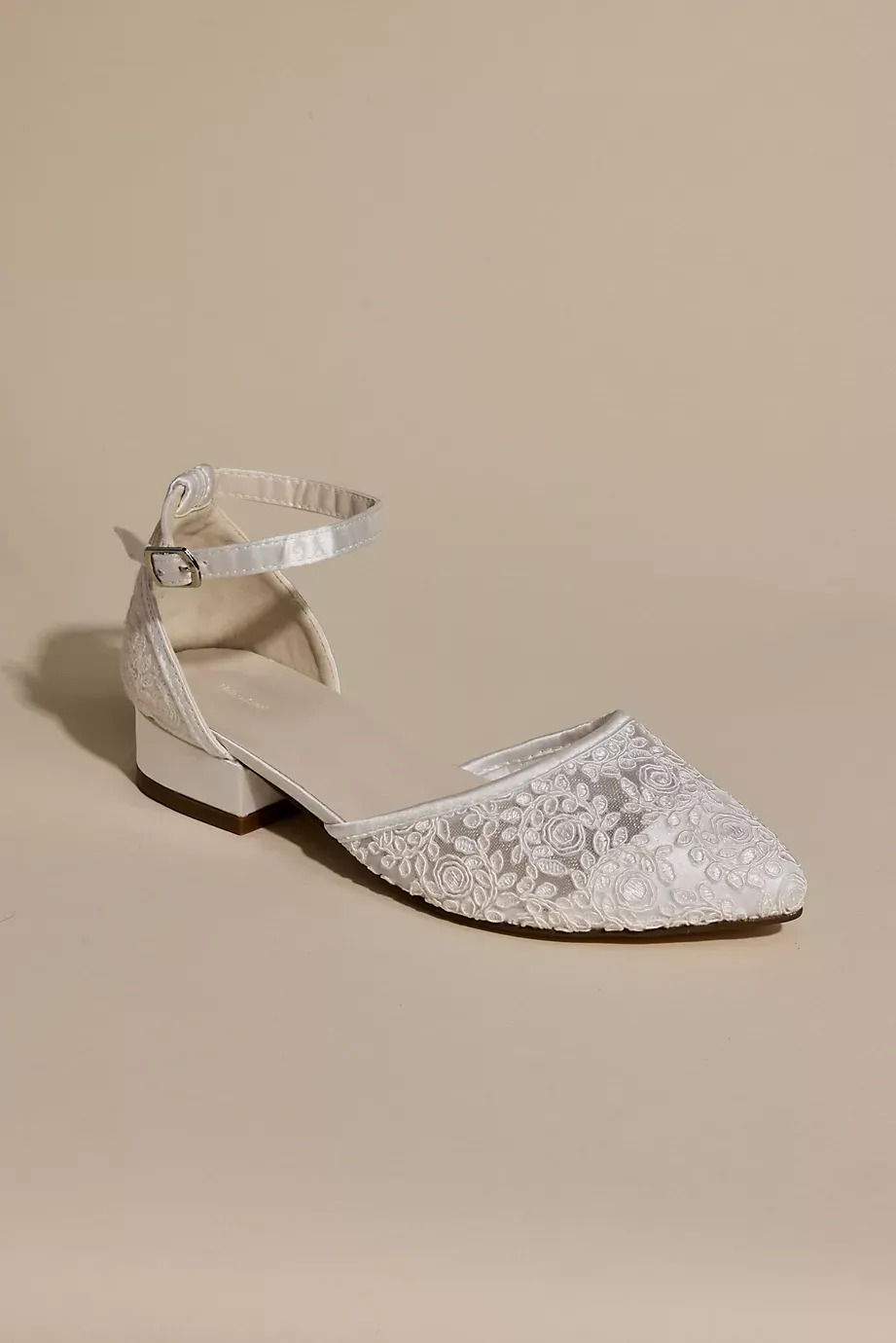 Melissa Sweet Embroidered Low Block Heel Sandals With Ankle Strap in White Size: 11 David's Bridal