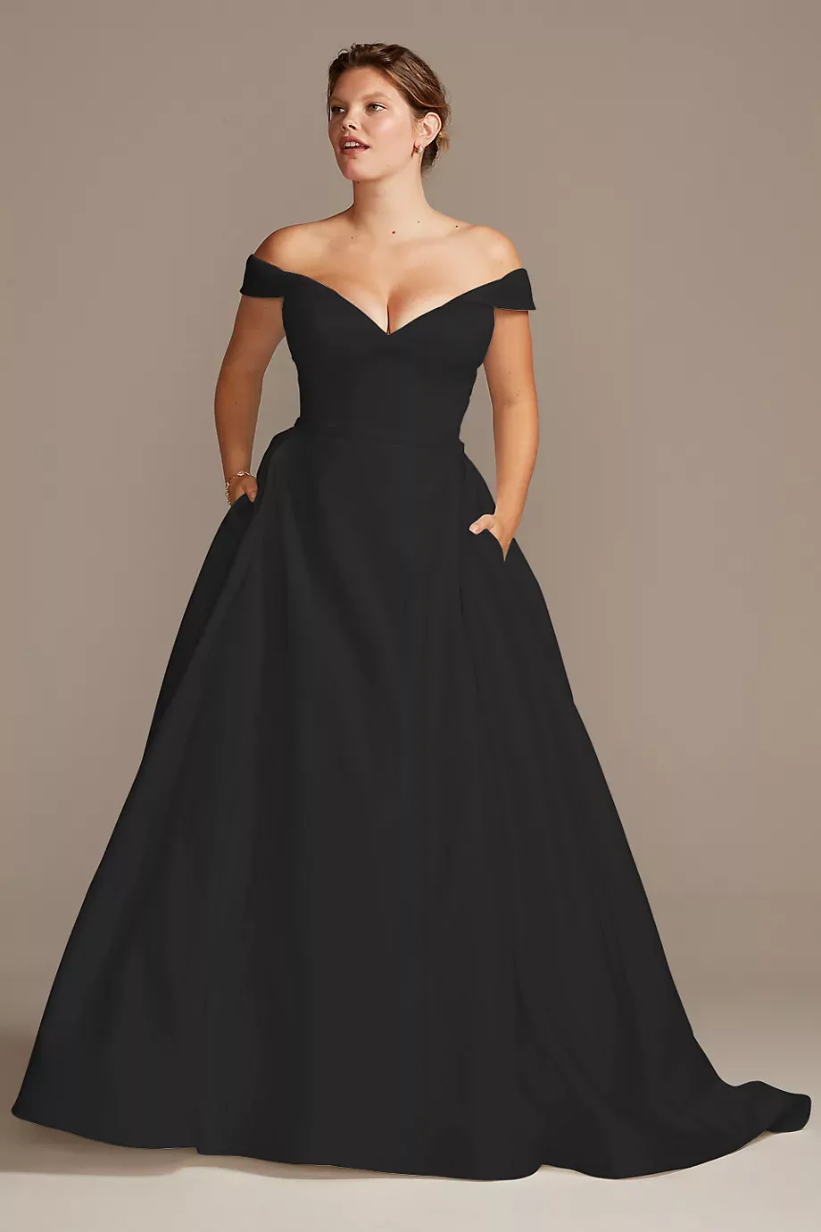 David's Bridal Collection Off Shoulder Satin Gown Plus Size Wedding Dress in Black Size: 30W David's Bridal