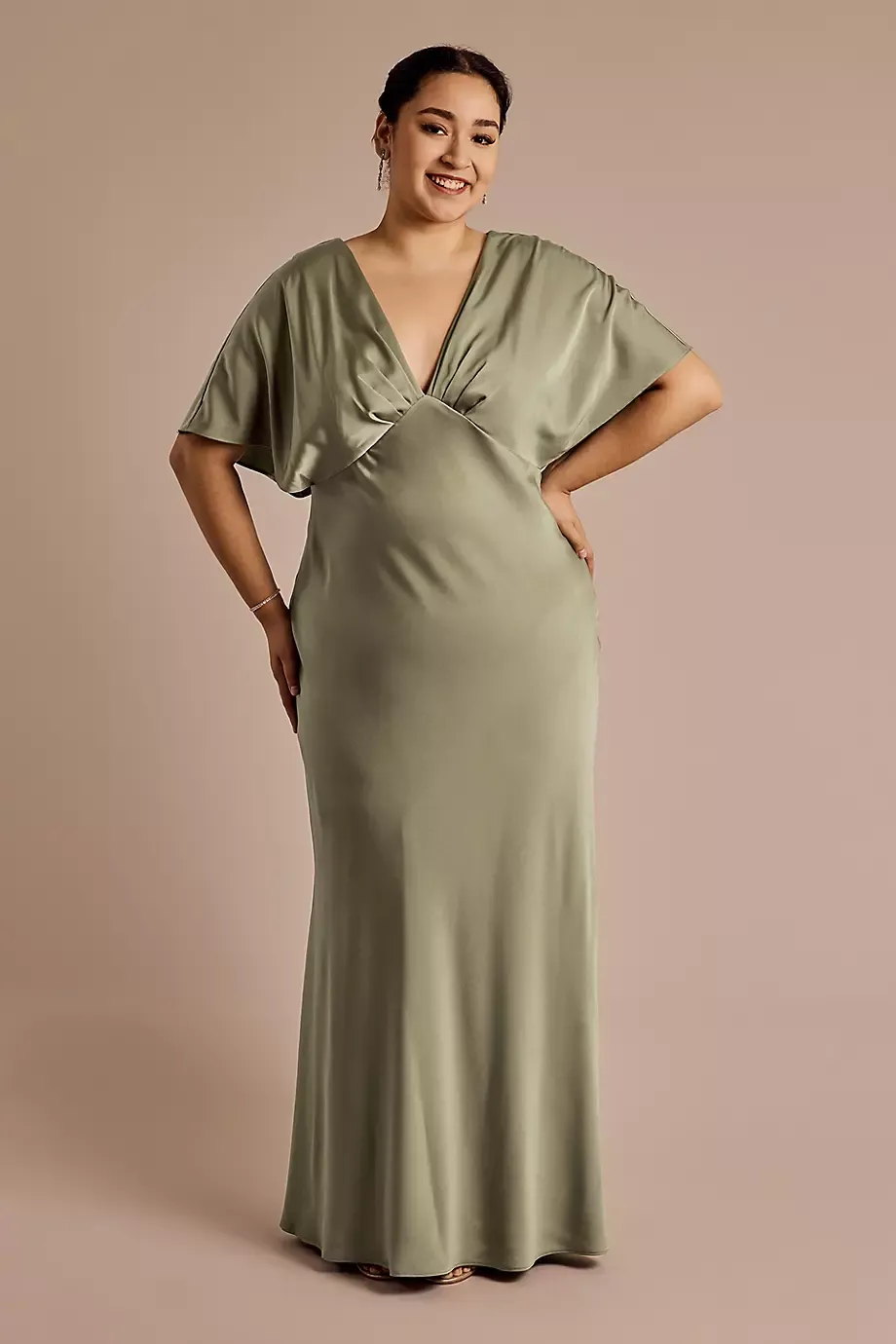 DB Studio V-Neck Blouson A-Line Dress in Eucalyptus Size: 18 David's Bridal