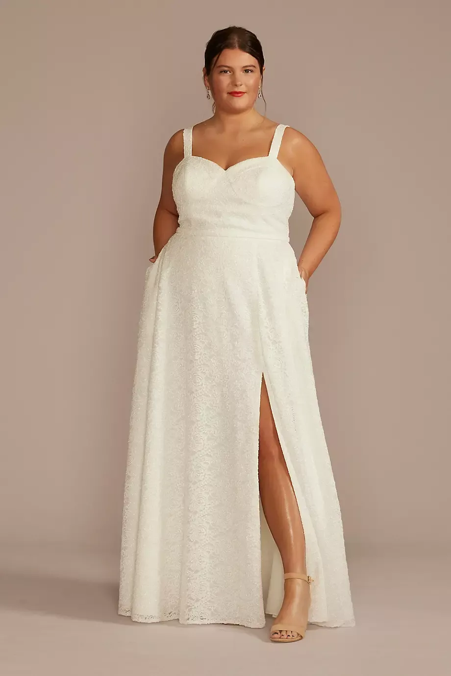 DB Studio Sparkle Lace Corset Bodice A-Line Wedding Dress in Soft White Size: 20W David's Bridal