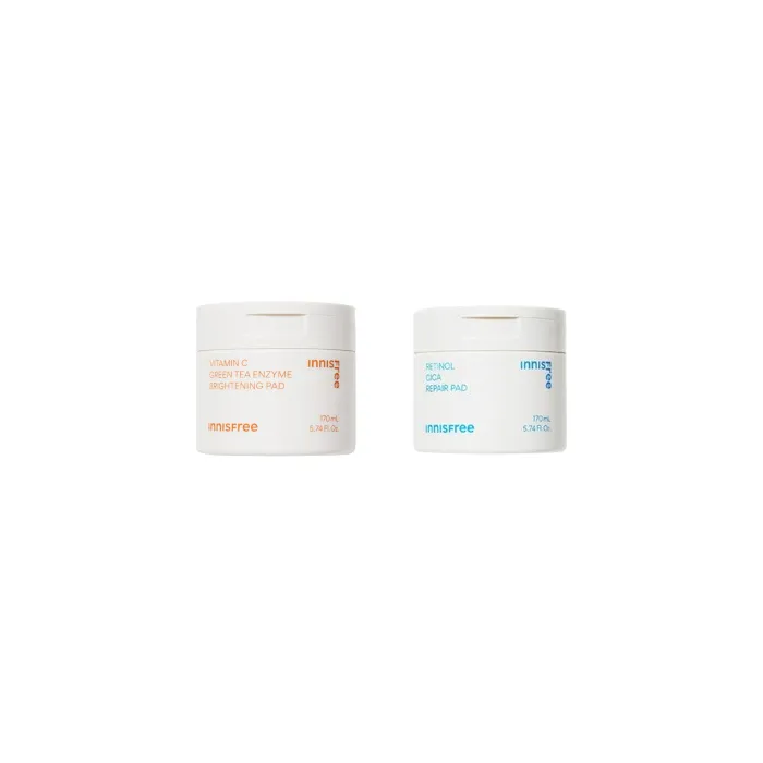 innisfree - Vitamin C Green Tea Enzyme Brightening Pad - 60 Sheets / 170ml (1ea) X Retinol Cica Repair Pad - 60 Sheets / 170ml