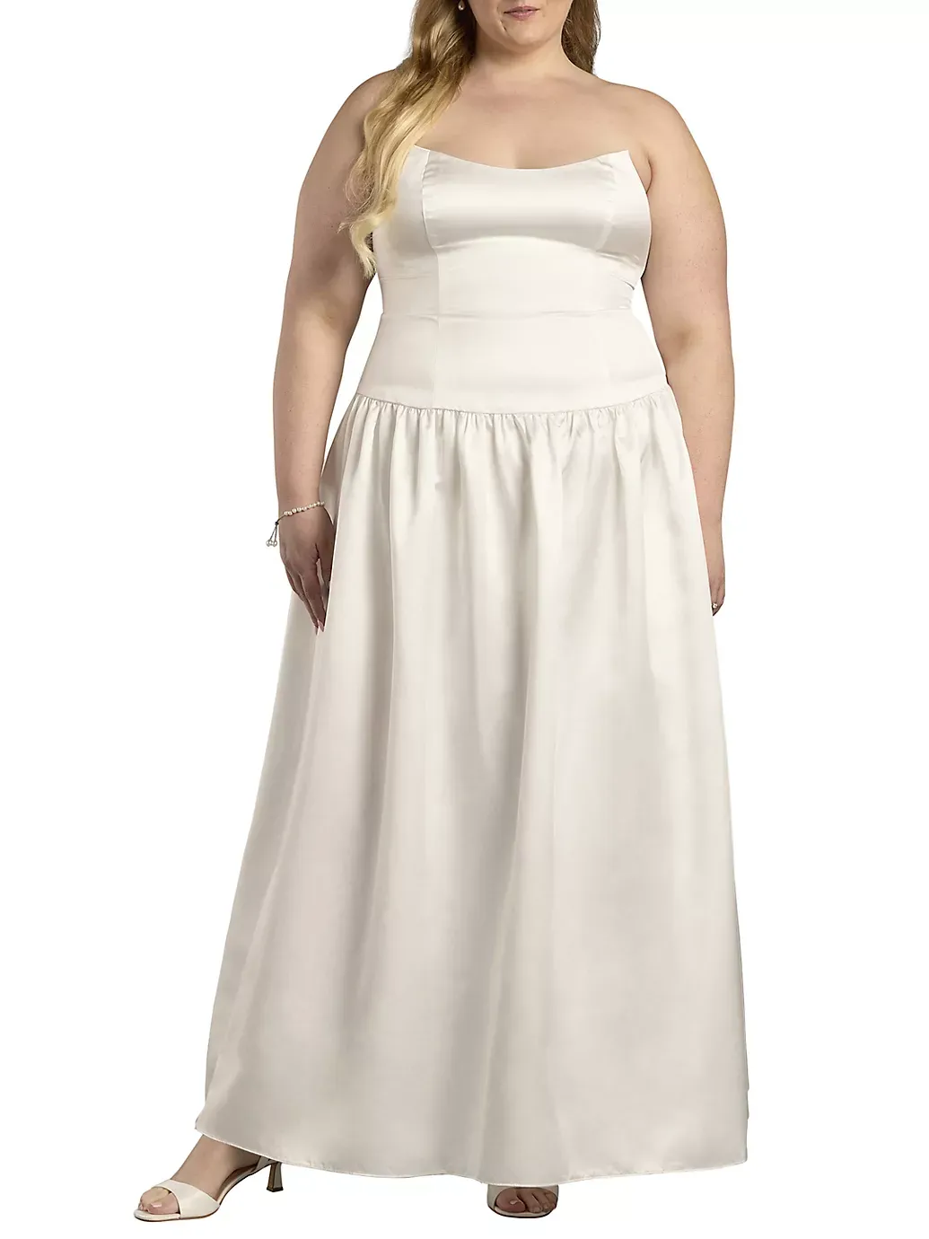 The Edit By DB Studio Drop Waist Satin A-Line Wedding Dress in Soft White Size: 18W David's Bridal