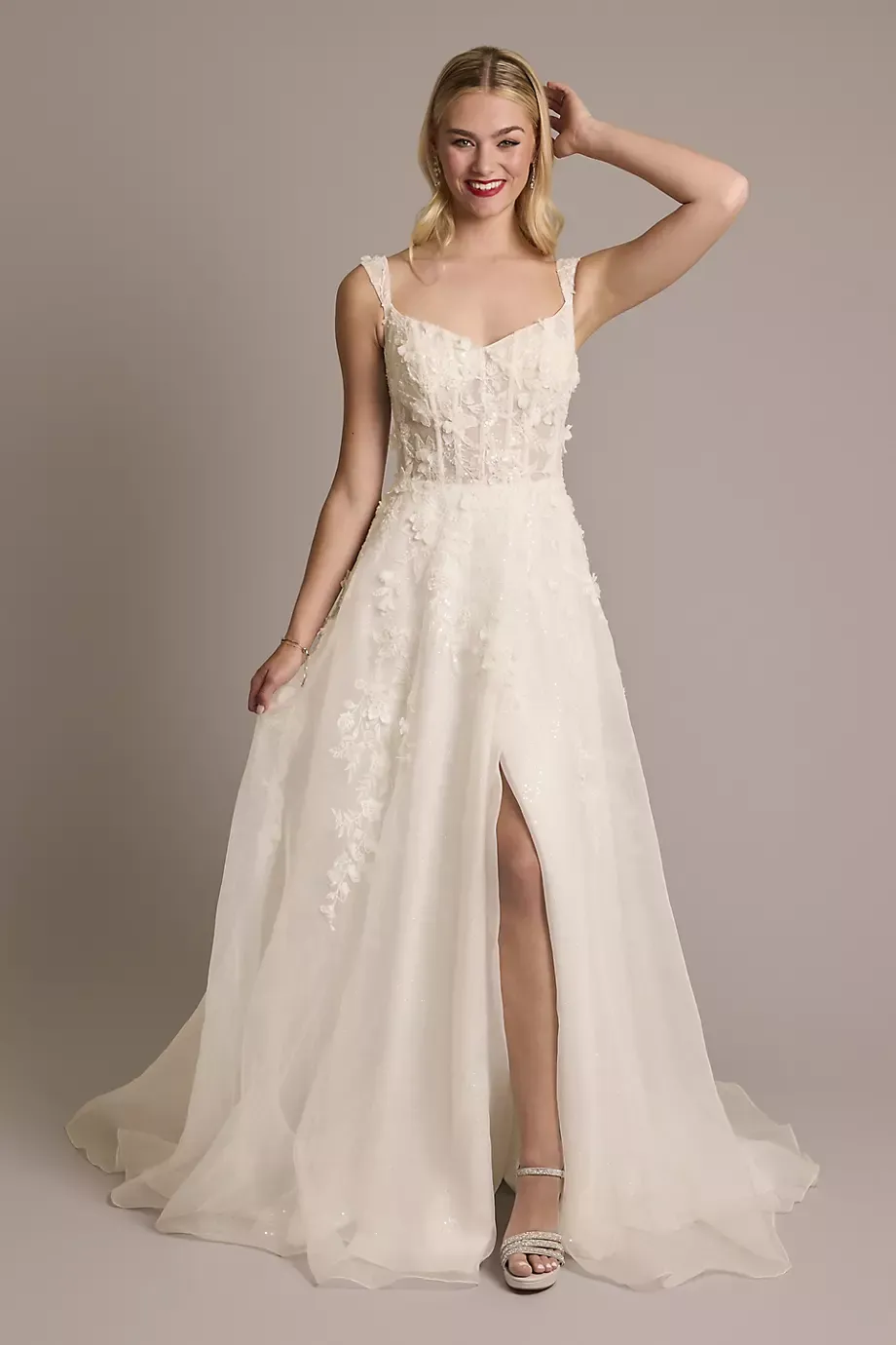 Galina Signature 3D Floral Sweetheart Tank A-Line Wedding Dress in Ivory Size: 8 David's Bridal