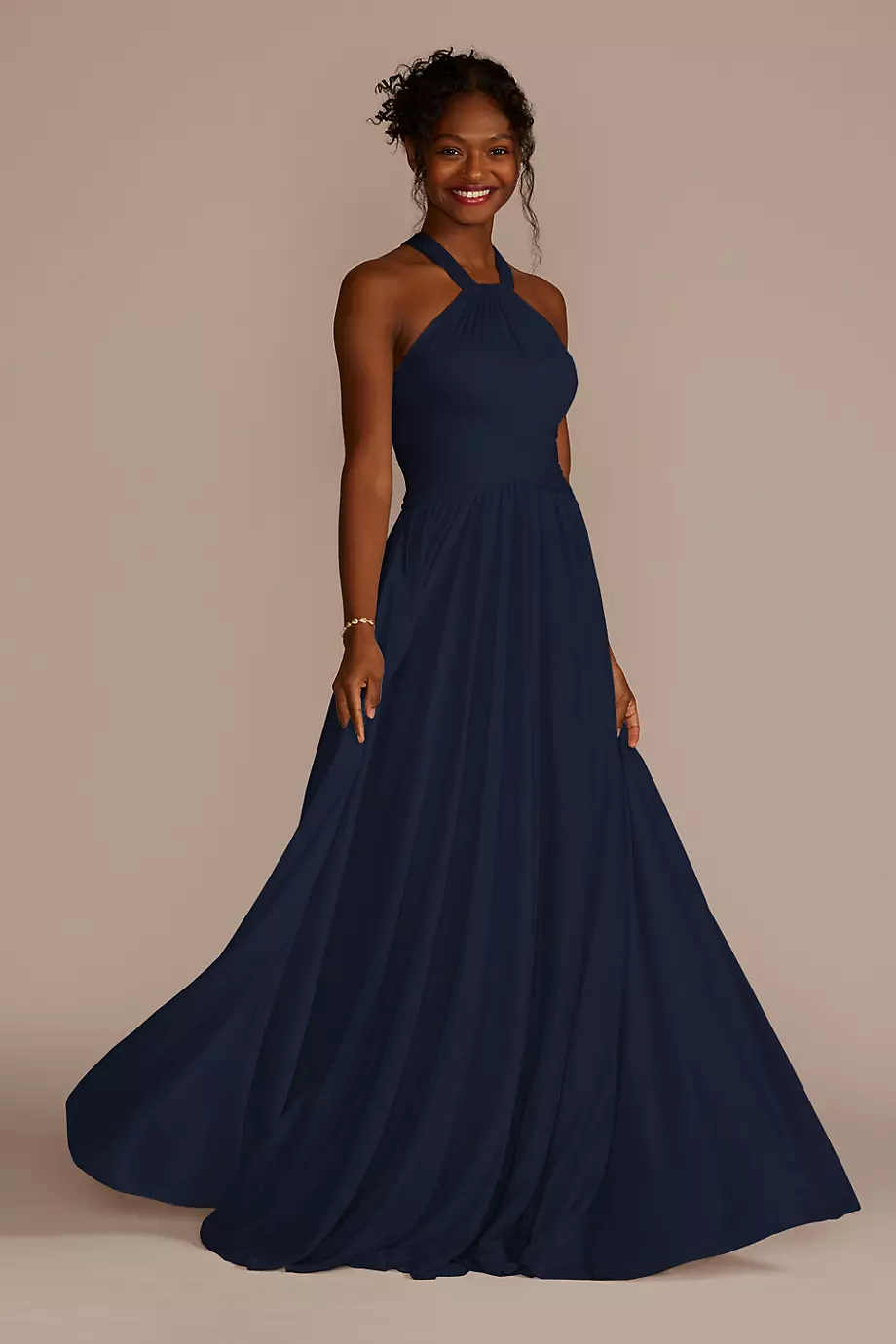 Celebrate DB Studio High-Neck Mesh Bridesmaid Dress With Full Skirt in Marine Size: 16 David's Bridal