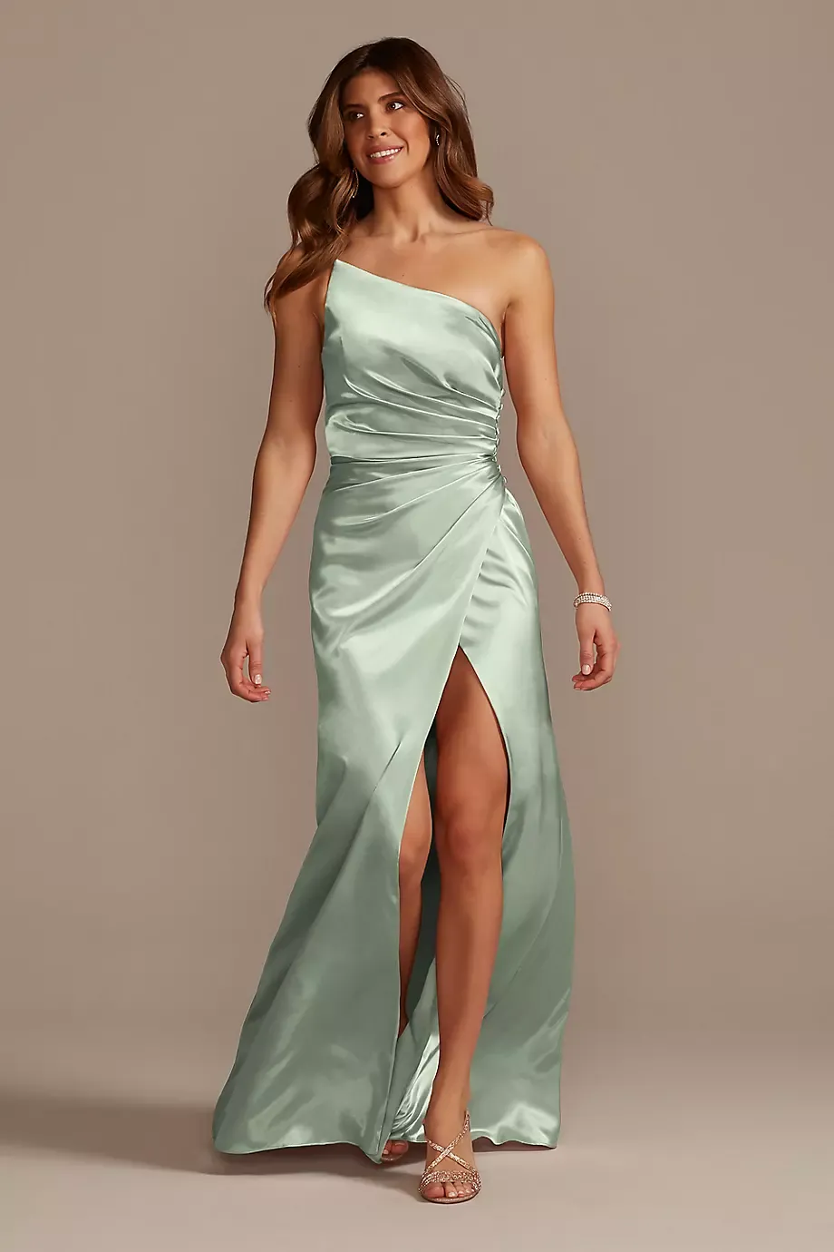 Galina Signature Tall Charmeuse One-Shoulder Dress in Dusty Sage Size: 26 David's Bridal