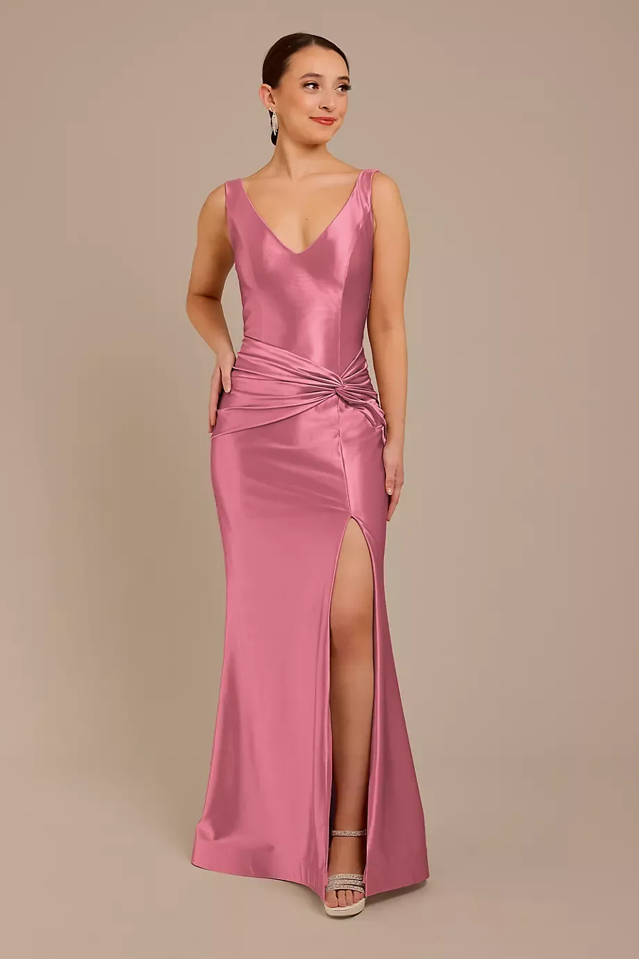 Galina Signature Sculpting Satin Tank Knot Dress in Rose Pink Size: 4 David's Bridal
