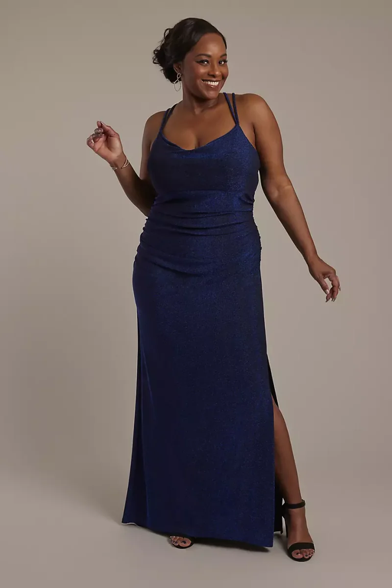 DB Studio Glitter Knit Cowl Neck Tank Sheath Dress in Navy Size: 22 David's Bridal