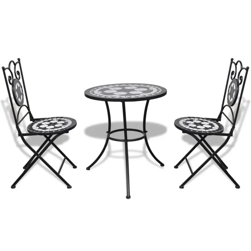 Bistro Table 60 Cm Mosaic With 2 Chairs - Black / White