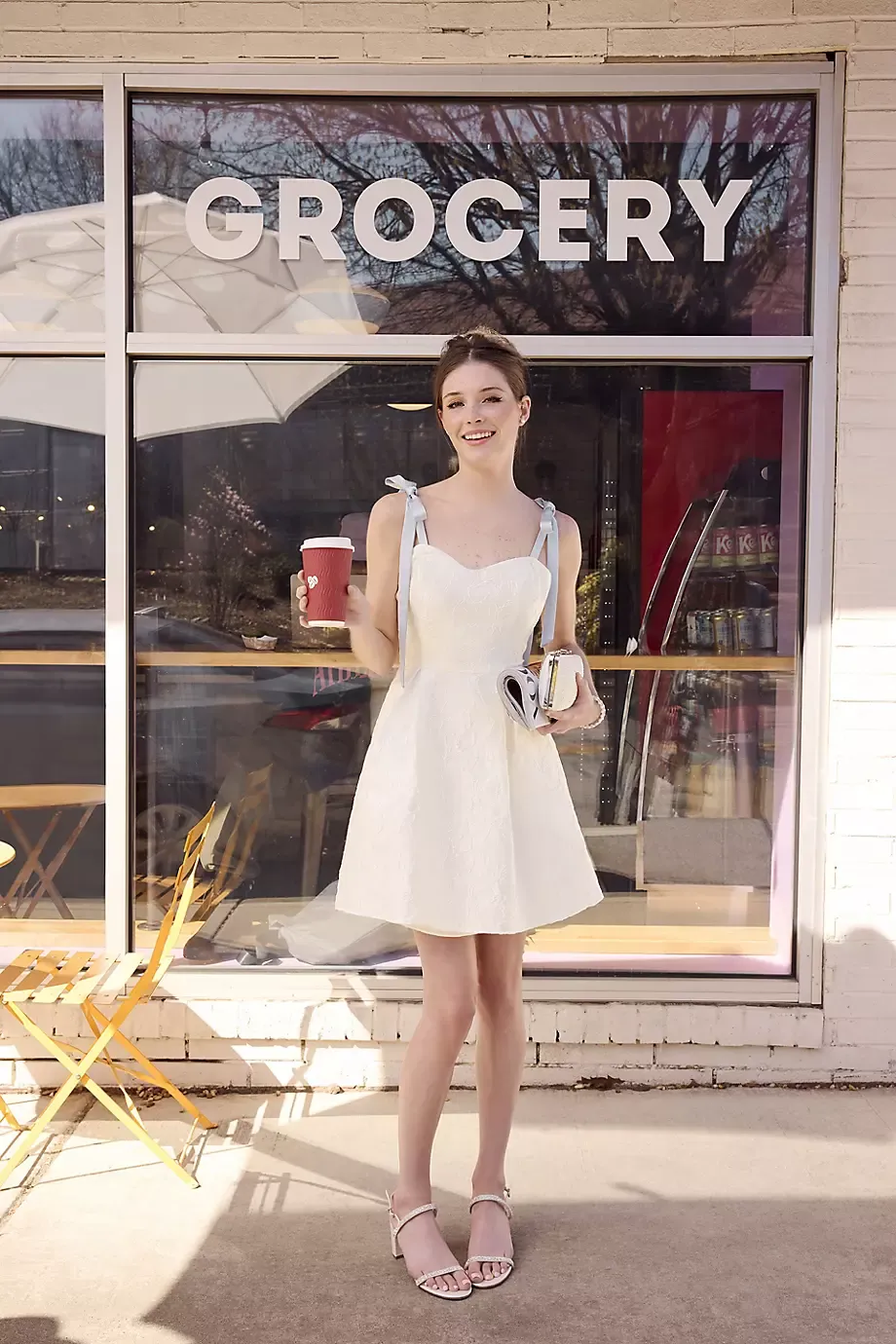 DB Studio Short Jacquard A-Line Dress With Removable Straps in Soft White Size: 10 David's Bridal