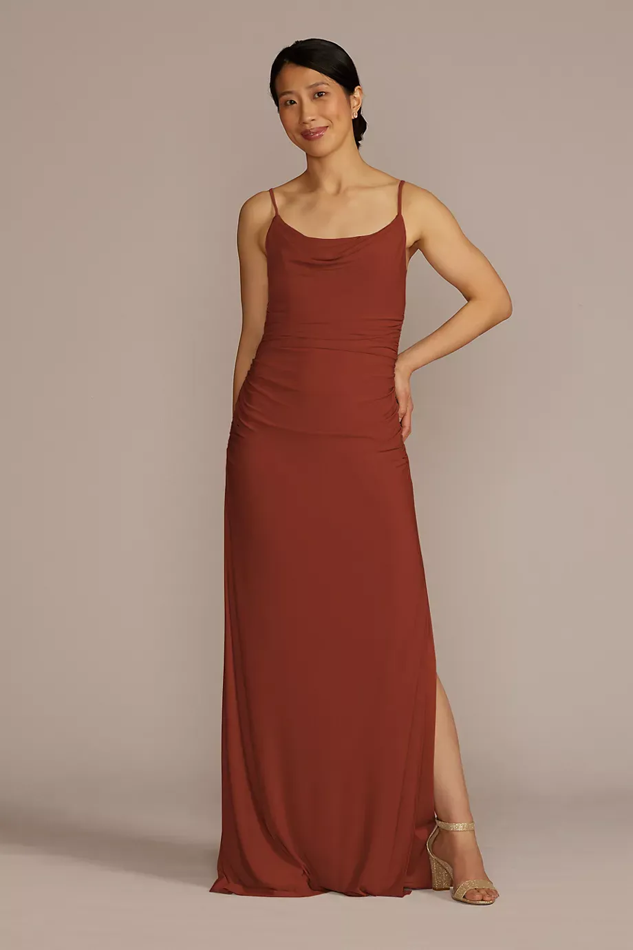 Celebrate DB Studio Ruched Jersey Spaghetti Strap Dress in Cinnamon Size: 20 David's Bridal