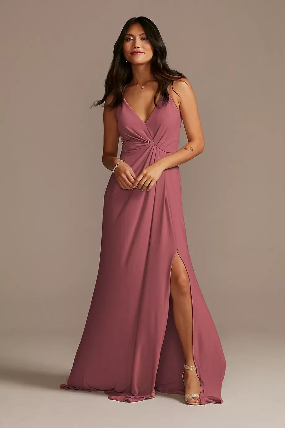 Celebrate DB Studio Jersey A-Line Dress With Knot Detail in Chianti Size: 30 David's Bridal