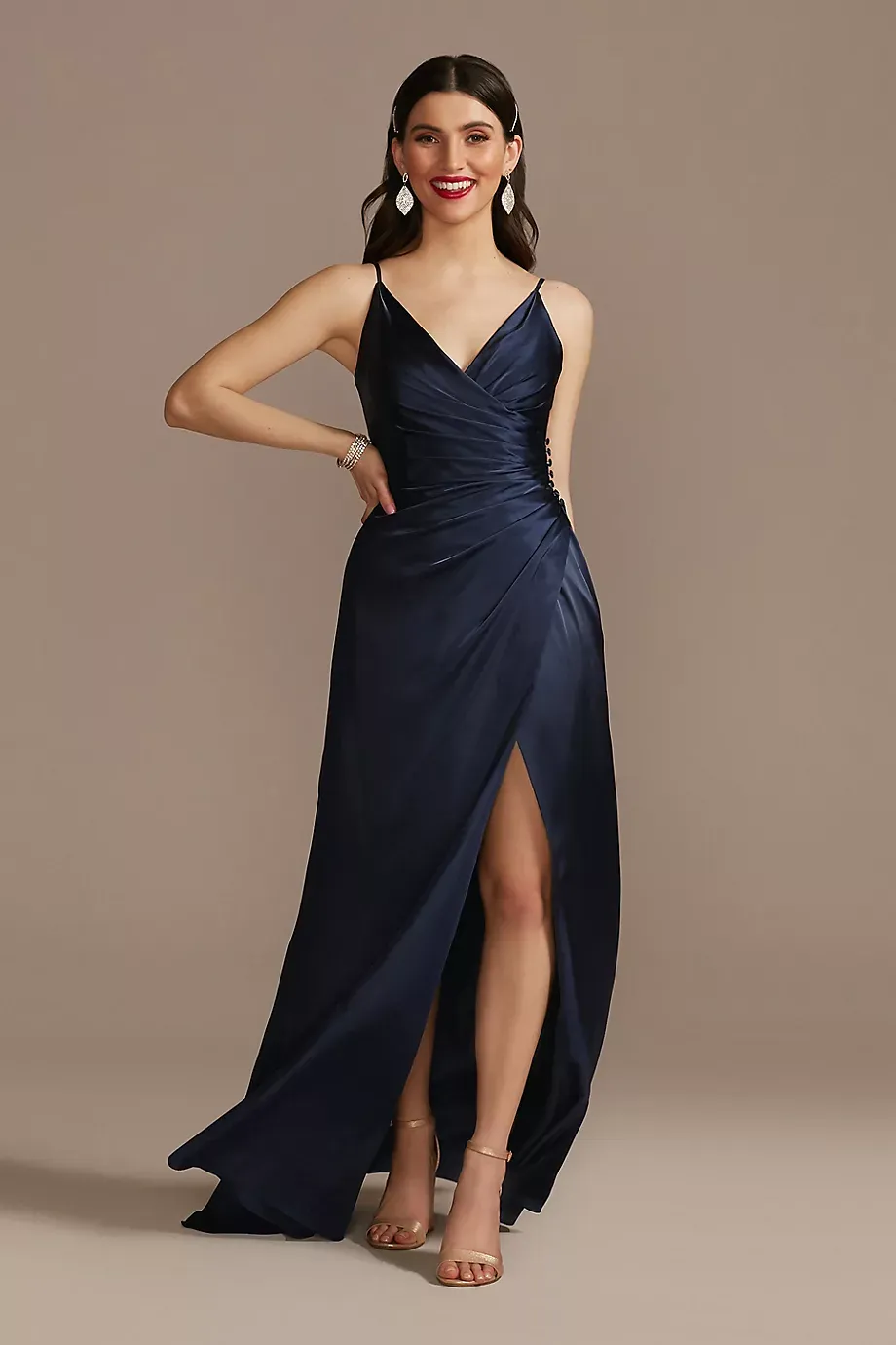 Galina Signature Charmeuse Draped Strappy Dress in Marine Size: 16 David's Bridal