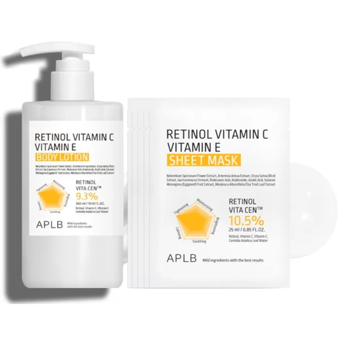 APLB - Retinol Vitamin C Vitamin E Body Lotion - 300ml (1ea) X Sheet Mask (5ea) Set