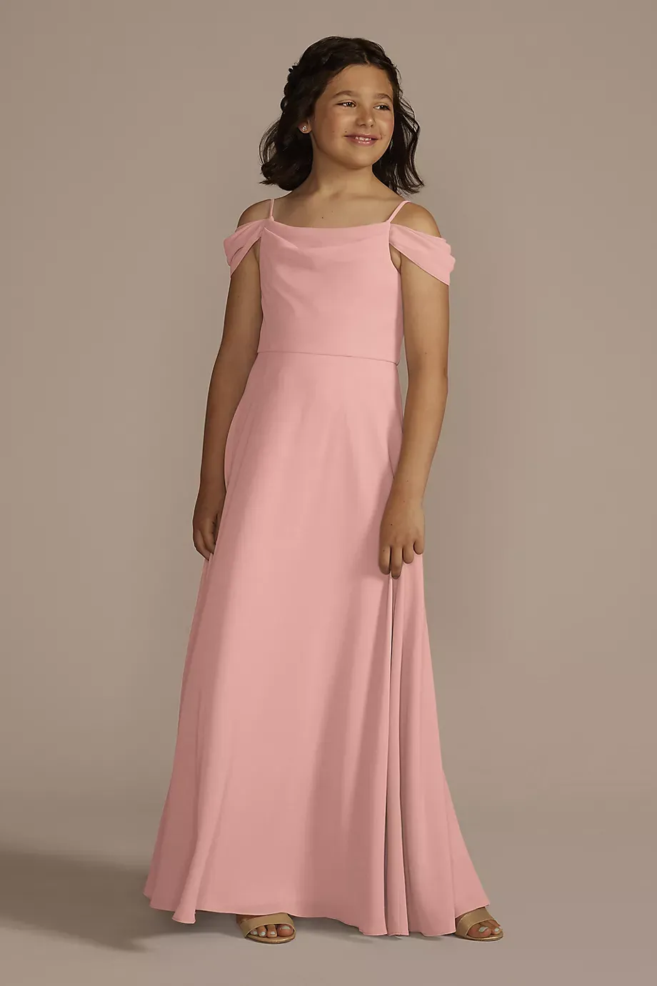 Celebrate DB Studio Chiffon Swag Sleeve Junior Bridesmaid Dress in Ballet Size: 18 David's Bridal