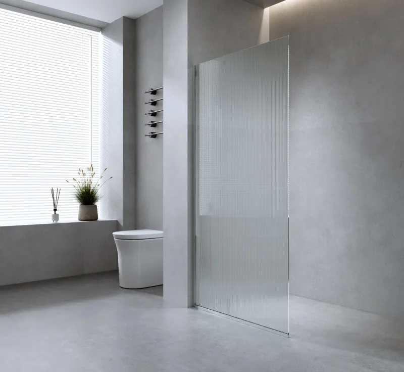 70cm Reeded Glass Shower Screen with Nickel Wall Channel