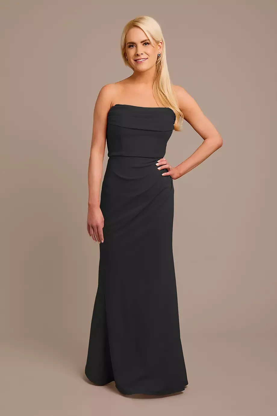 Celebrate DB Studio Stretch Crepe Strapless Cowl Neck Dress in Black Size: 16 David's Bridal