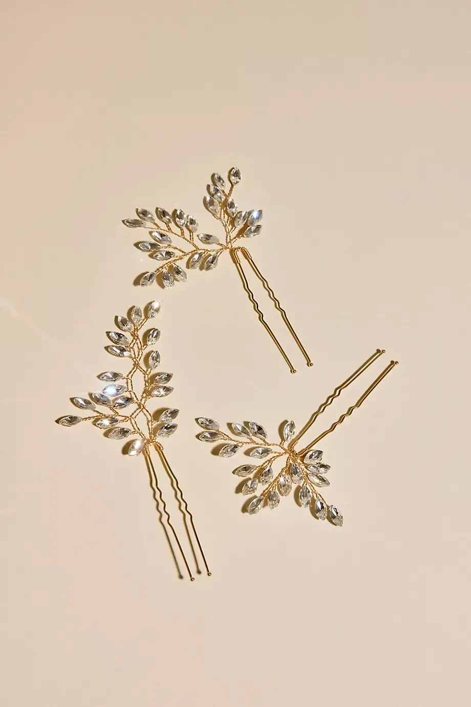 Galina Signature Crystal Leaf Hair Pin Set in Gold David's Bridal