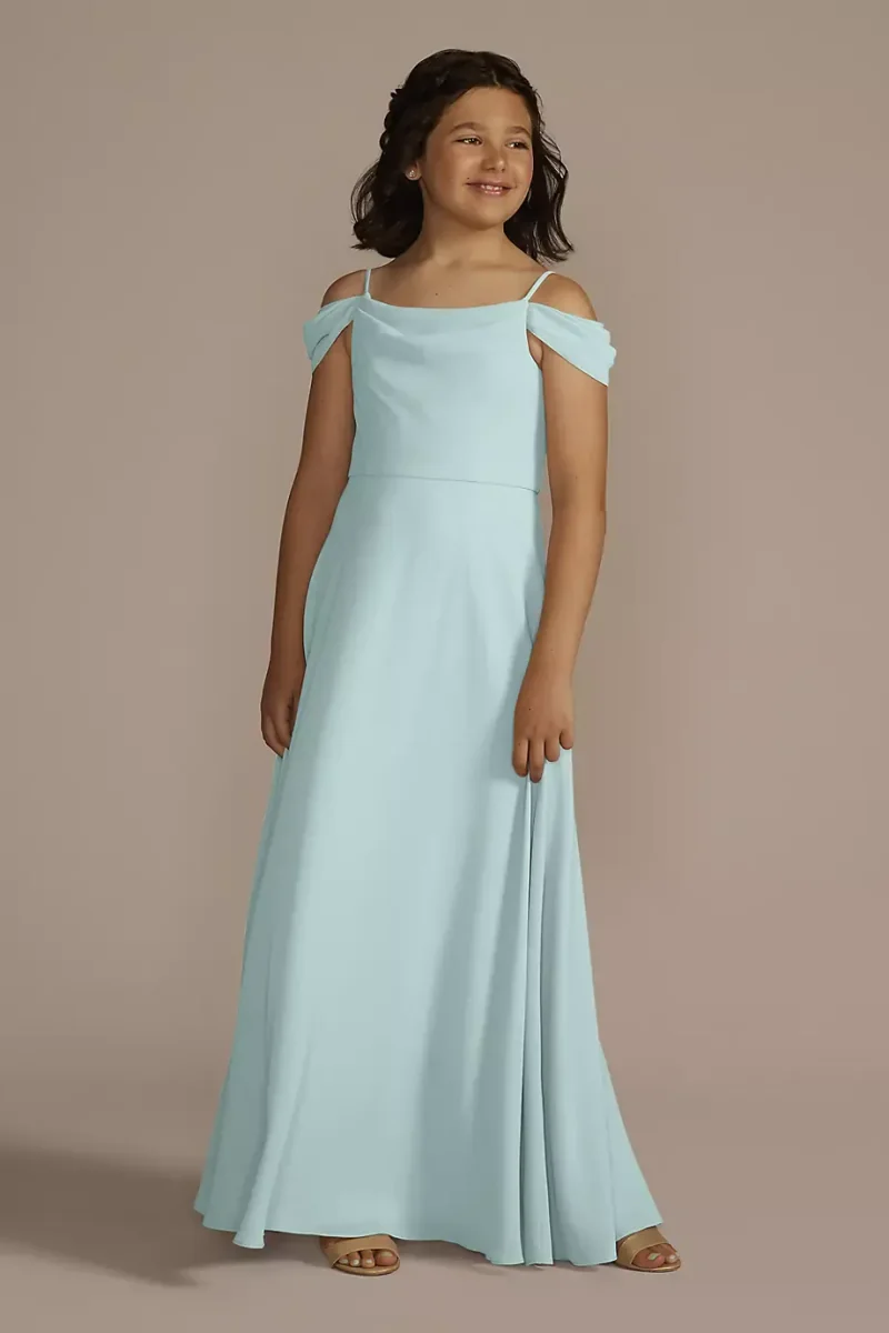 Celebrate DB Studio Chiffon Swag Sleeve Junior Bridesmaid Dress in Sky Blue Size: 12 David's Bridal