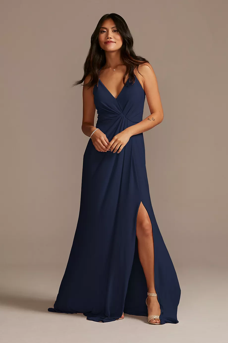 Celebrate DB Studio Tall Knotted Jersey A-Line Dress in Marine Size: 10 David's Bridal