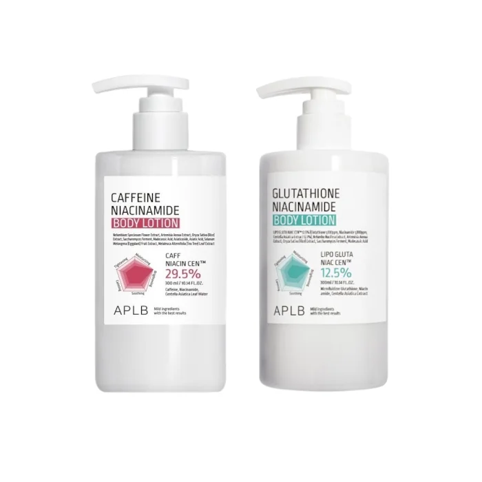 APLB - Glutathione Niacinamide Body Lotion - 300ml (1ea) & Caffeine Niacinamide Body Lotion - 300ml (1ea) Set