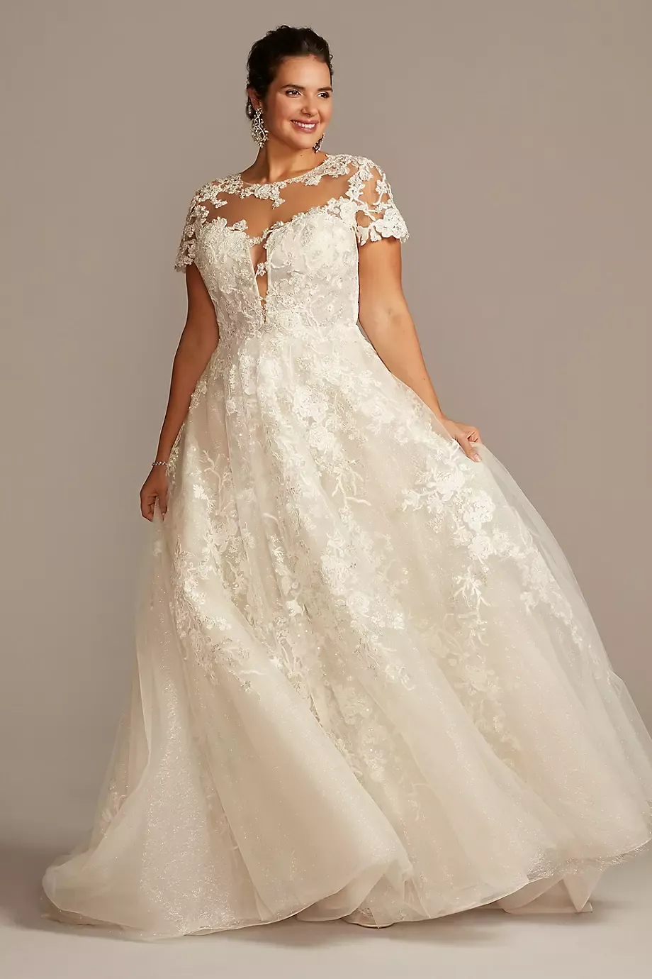 As Is Cap Sleeve Lace Plus Size Wedding Dress in Ivory/Stone Size: 20W David's Bridal