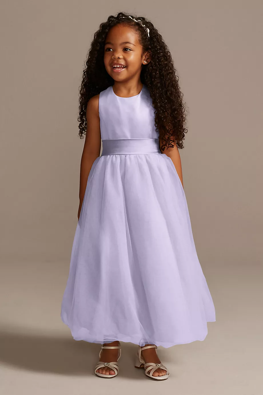Satin Flower Girl Dress With Tulle Skirt in Iris Size: 6 David's Bridal