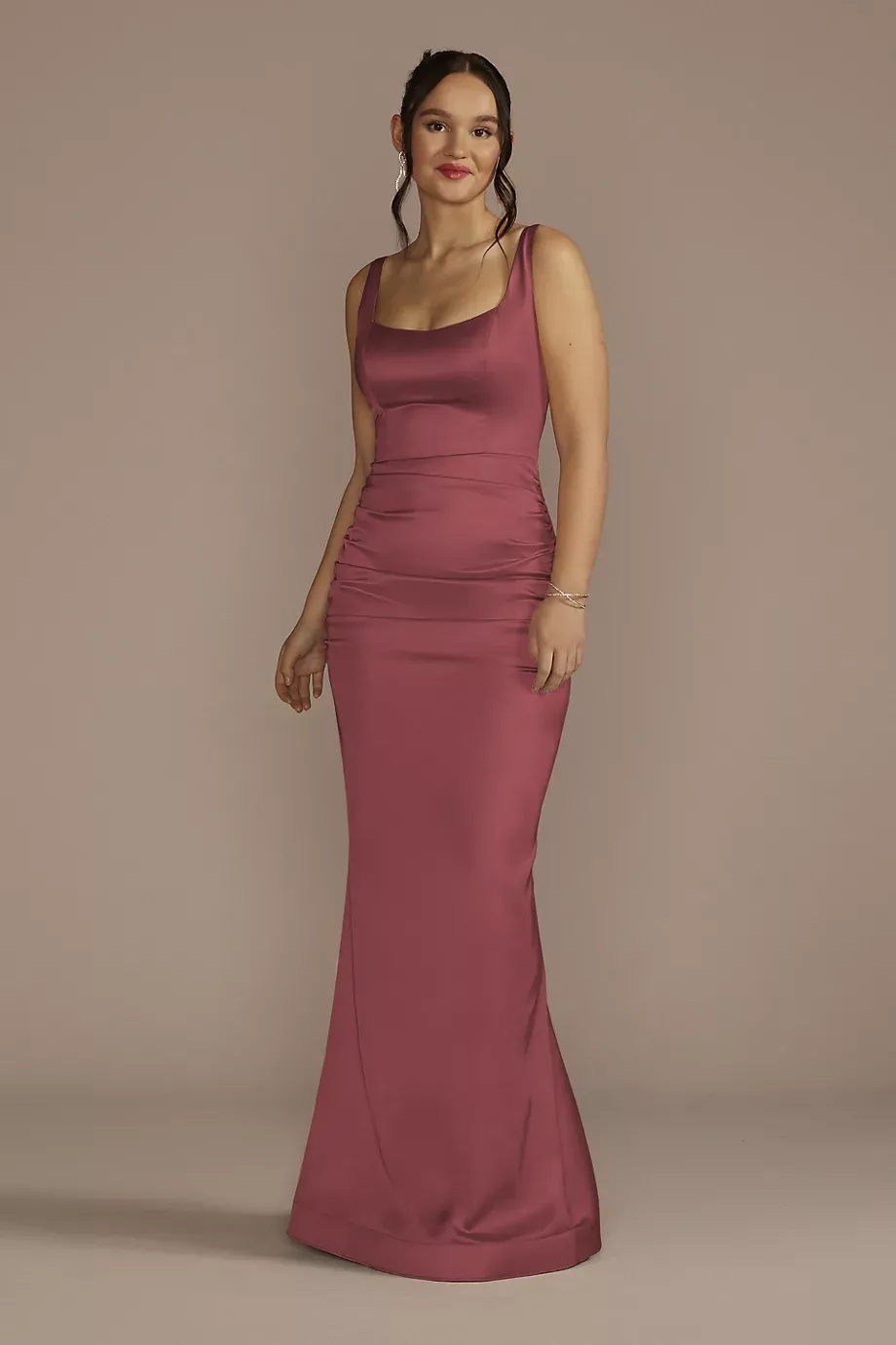 Galina Signature Stretch Satin Tank Dress With Train in Chianti Size: 16 David's Bridal