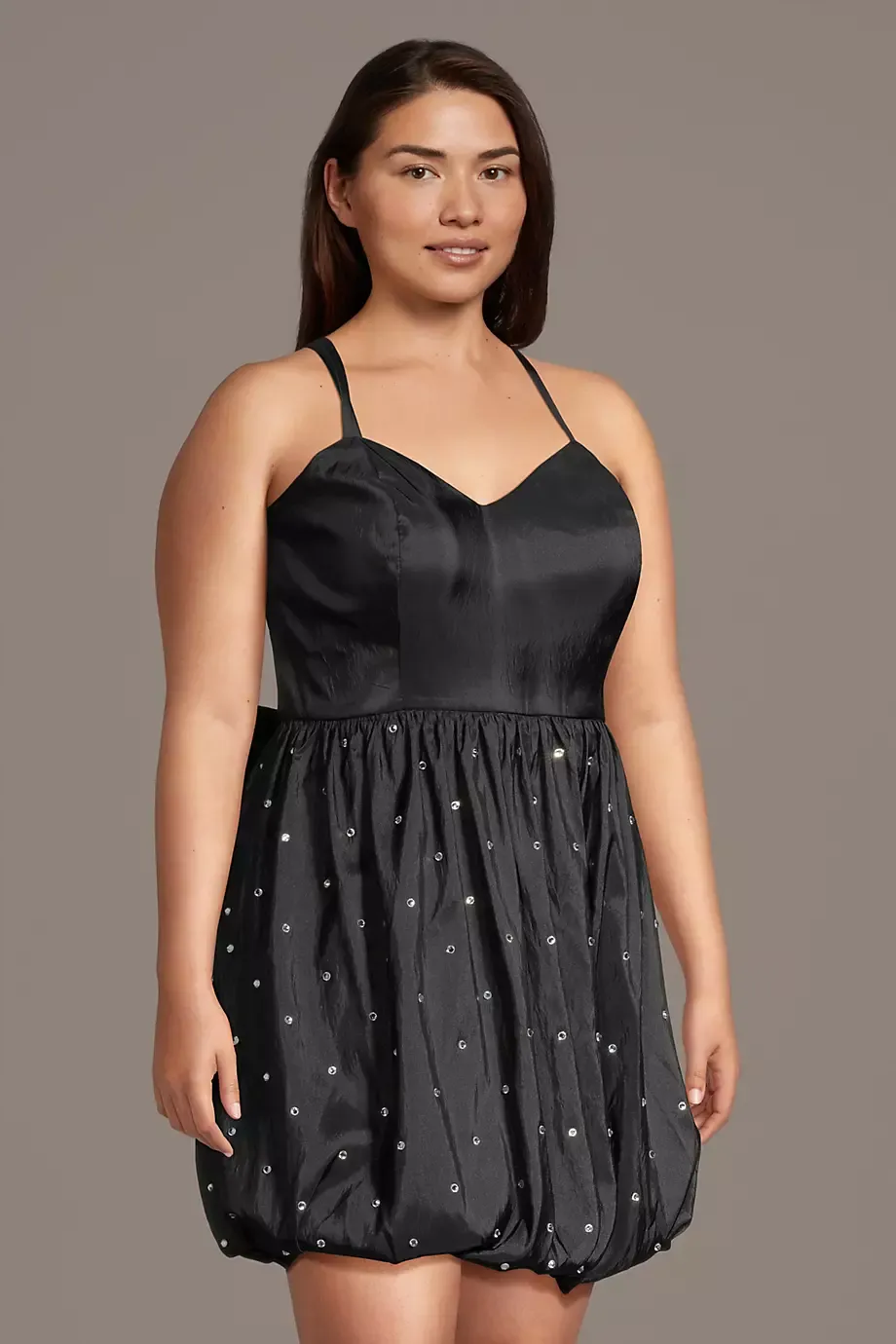 City Triangles Embellished Taffeta Bow Back Bubble Mini Dress in Black Size: 21 David's Bridal