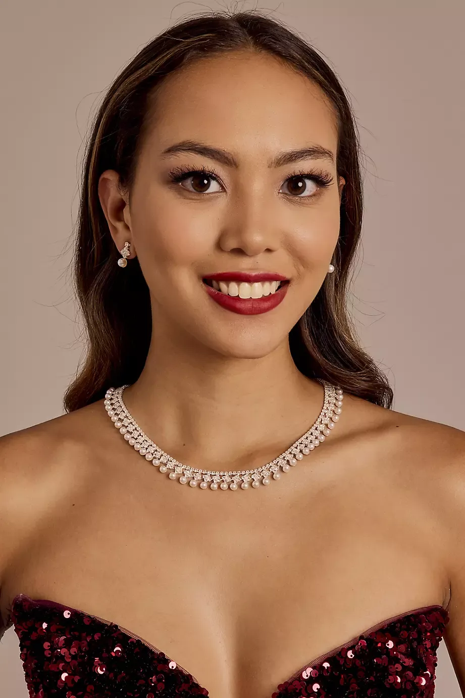 Oleg Cassini Drop Pearl And Rhinestone Set in Silver David's Bridal