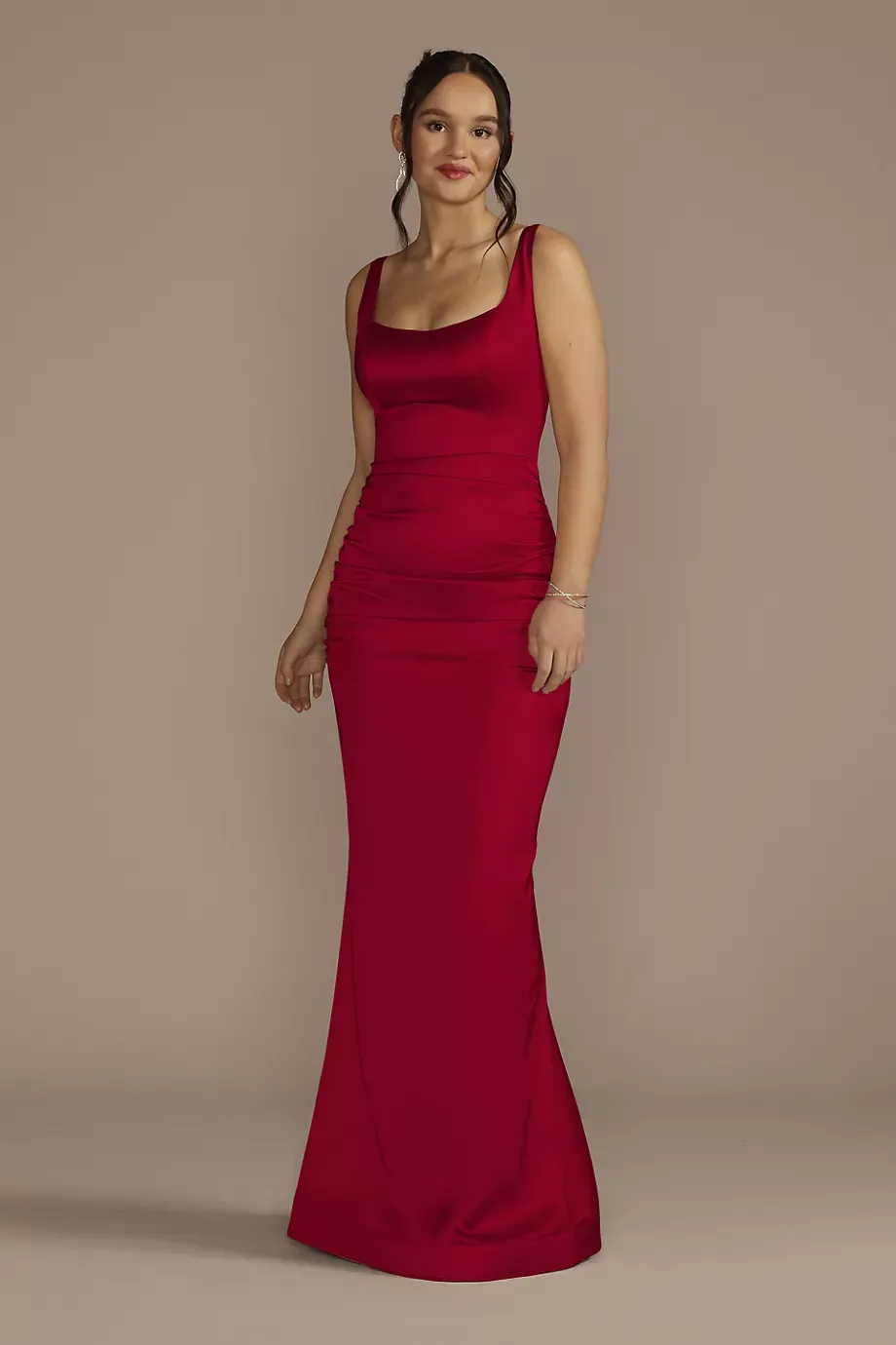 Galina Signature Stretch Satin Tank Bridesmaid Dress With Train in Apple Size: 20 David's Bridal