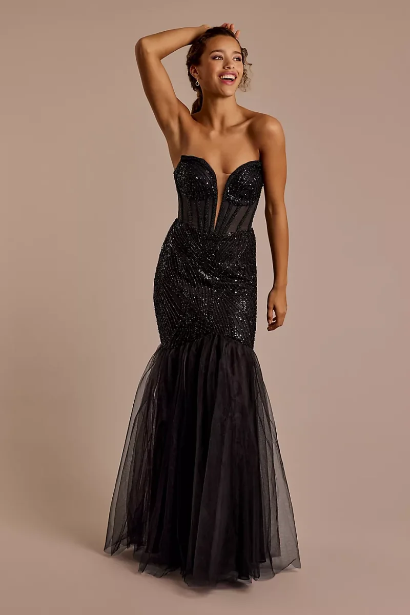 Jules and Cleo Strapless Beaded Mermaid Dress in Black Size: 4 David's Bridal