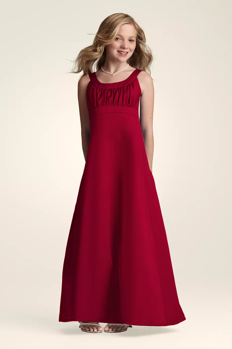 Long Satin Dress With Pleating At Bust in Apple Size: 12 David's Bridal