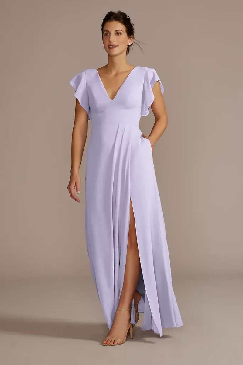 Celebrate DB Studio Tall Flutter Sleeve Chiffon Dress in Iris Size: 8 David's Bridal