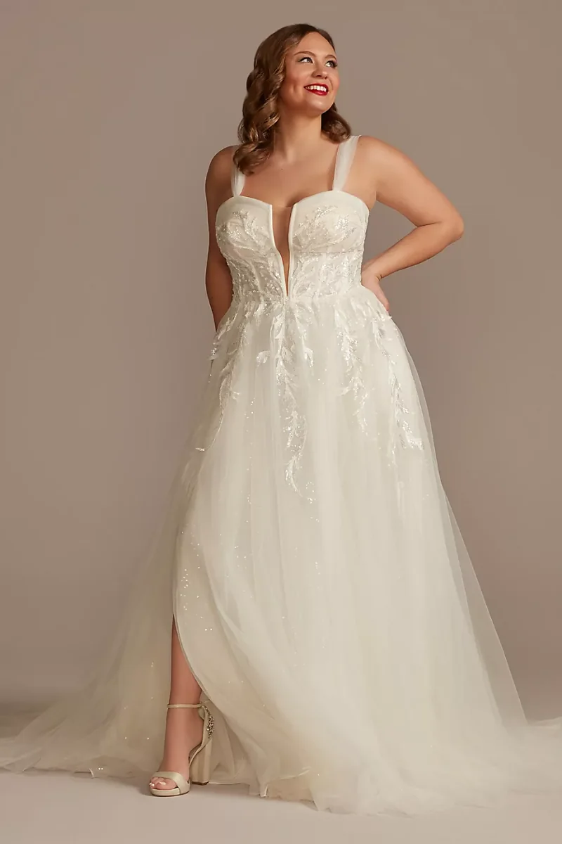 As Is Removable Straps Tulle Plus Wedding Dress in Ivory/Stone Size: 18W David's Bridal