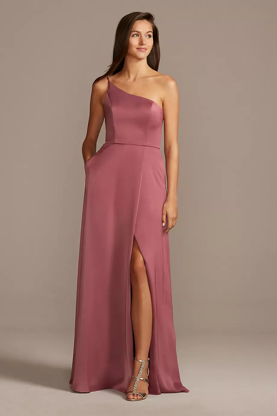 Celebrate DB Studio Crepe-Back Satin One-Shoulder Dress in Chianti Size: 30 David's Bridal