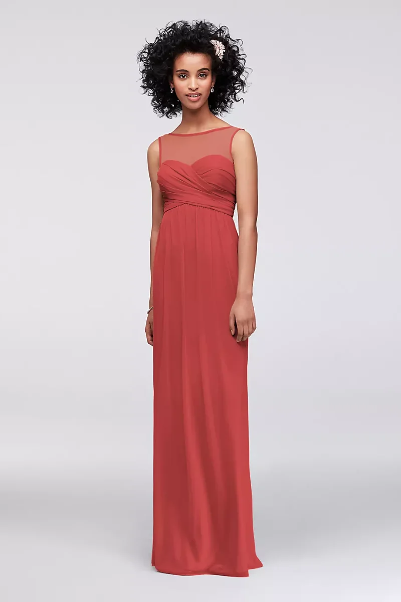 Long Mesh Dress With Illusion Sweetheart Neckline in Guava Size: 20 David's Bridal